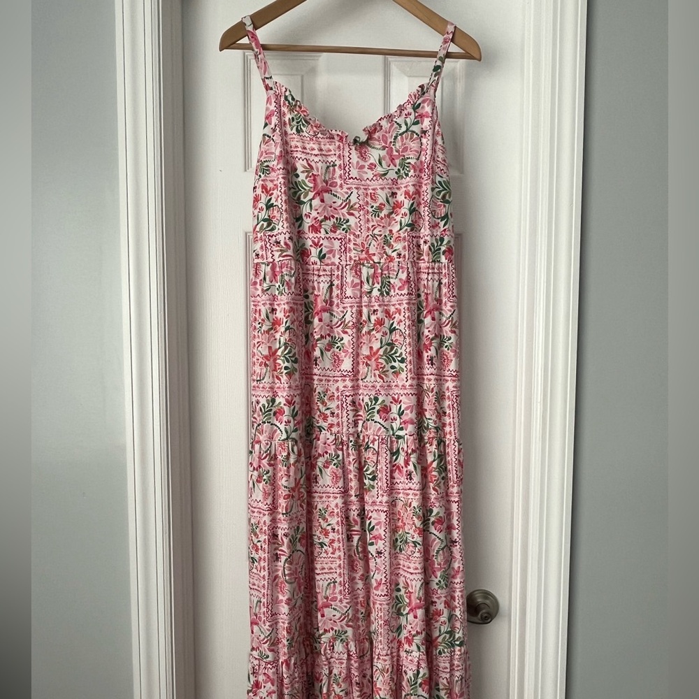CeCe Pink Floral Maxi Dress, Linen Blend – Size 8